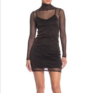 Black and gold mesh long sleeve mini dress